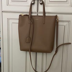 Saint Laurent cross body tote in taupe